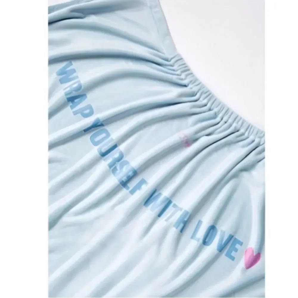 NEW PJ Salvage Blue Bath Wrap Elastic Spa Towel “Wrap Yourself With Love”